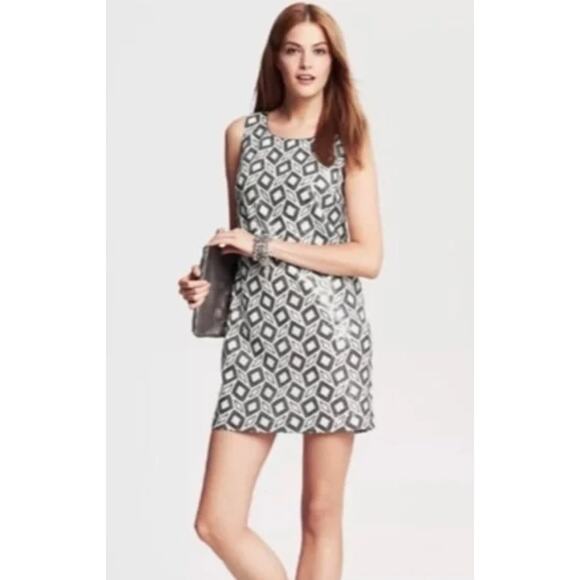 Banana Republic Monogram Black and White Geo Pattern Sequin Shift Dress - Picture 2 of 8